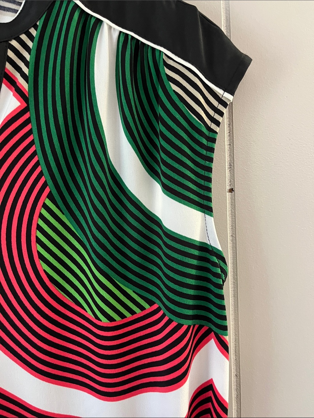 Worthington Multicolor Geometric Cap-Sleeve Blouse - Green, Red, Black, White - Picture 4 of 12